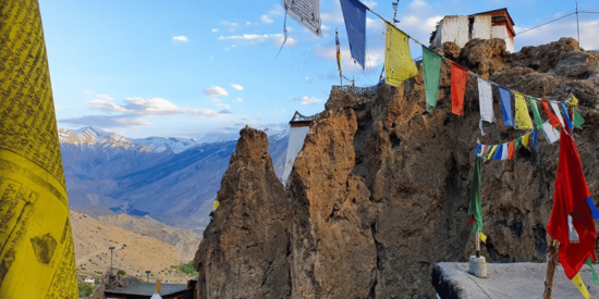 house on top of a cliff in dhankar village