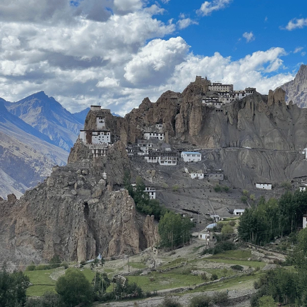 monastery and village on cliffs in Dhankar village in spiti valley