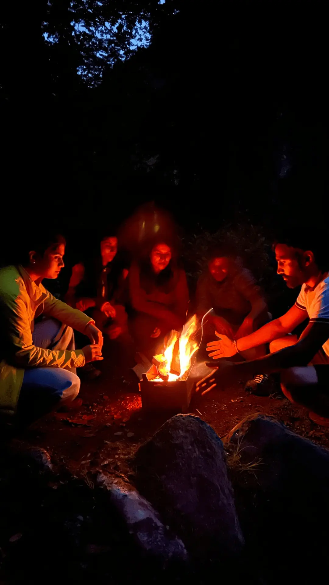 people around a bonfire at VanVaas Retreat